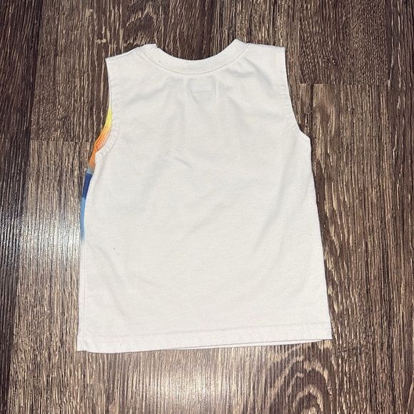 12 month Kids Tropical Shark Print Tank Top - White and Blue and Orange shorts - Picture 3 of 10